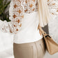 Hollowed Floral Lace Splicing Long Sleeve Top
