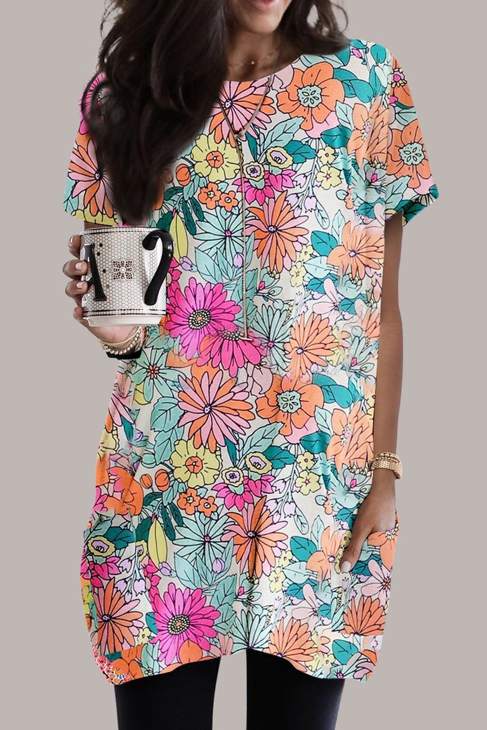 Print Short Sleeve Tunic Top