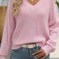 V Neck Knitted Eyelets Raglan Sleeve Sweater