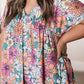 Plus Size Summer Floral Print V Neck Blouse