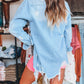 Light Wash Distressed Frayed Long Denim Jacket