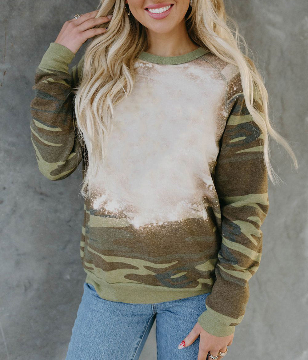 Camouflage Bleached Print Long Sleeve Sweatshirt