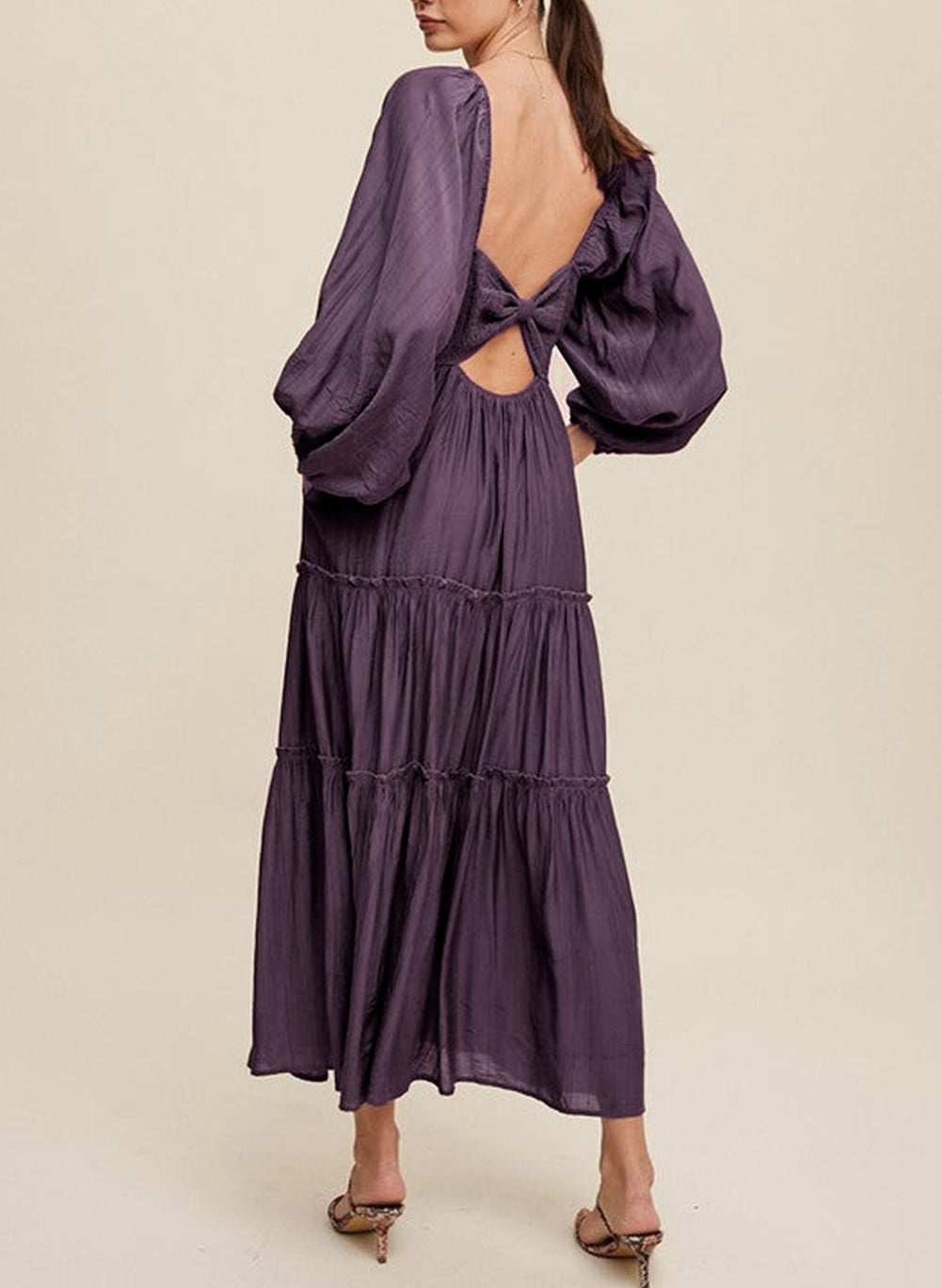 V Neck Bowknot Cutout Frill Tiered Maxi Dress