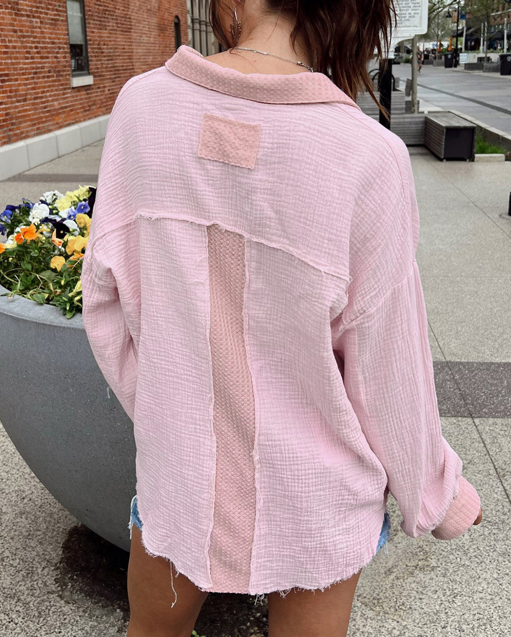 Long Sleeve Flap Pocket Henley Top