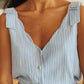 Stripe Scalloped V Neck Buttoned Tank Top