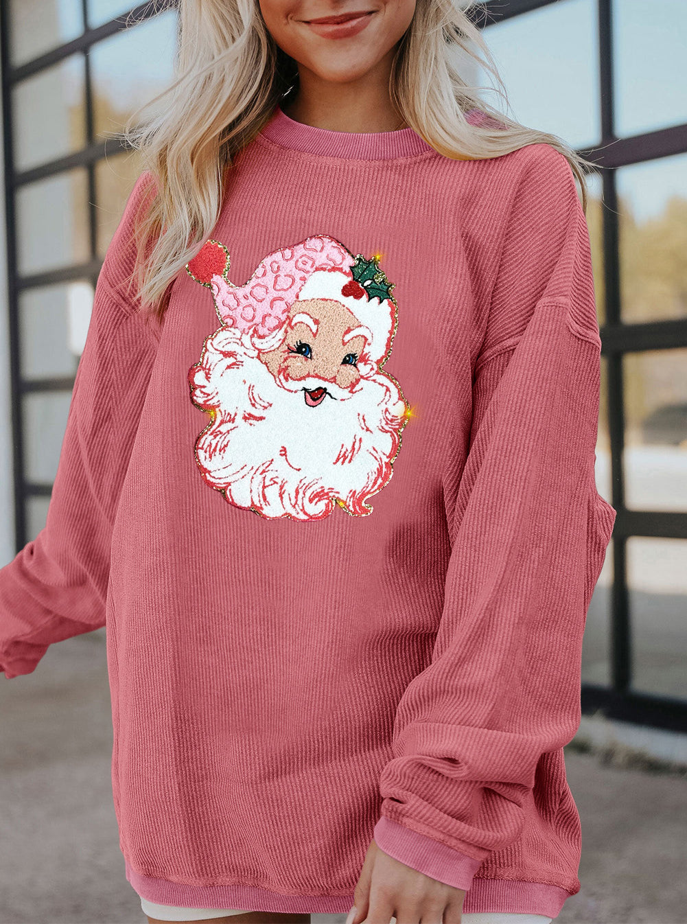 Santa Claus Sparkle Corded Crew Neck Sweatshirt