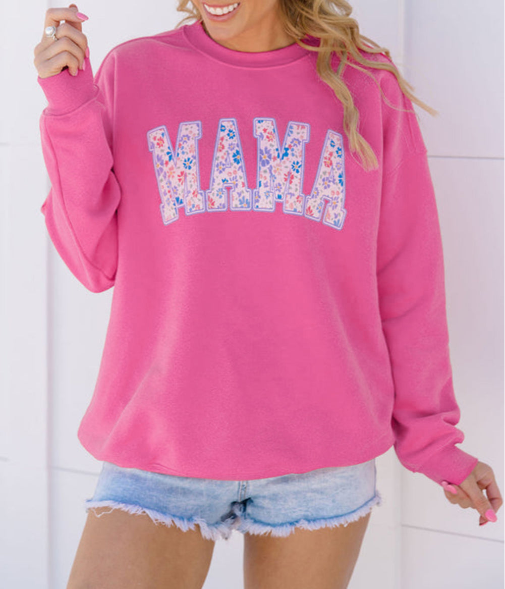 Floral MAMA Embroidered Graphic Pullover Sweatshirt