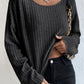 Lettuce Cuffs Drop Shoulder Loose Ribbed Knit Top