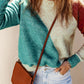 Colorblock Ribbed Trim Round Neck Sweater