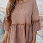 3/4 Ruffled Sleeve Textured Peplum Top