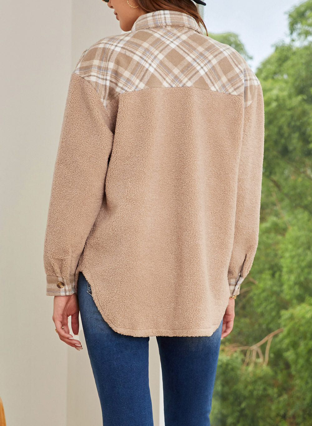 Plaid Patchwork Buttoned Sherpa Shirt Jacket