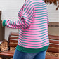 Stripe Waffle Knit Crew Neck Plus Size Sweatshirt