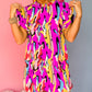Abstract Print Frilled Neck Ruffled Sleeve Mini Dress