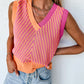 Contrast Chevron Knit V Neck Sweater Vest