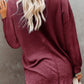 Waffle Knit V Neck Long Sleeve Loose Tunic Top