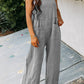 Textured Wide Leg Overall with Pockets