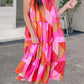 Geometric Printed Ruffled Straps Tiered Midi Dress
