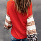 Polka Dot Pumpkin Print Leopard Stripe Colorblock Top