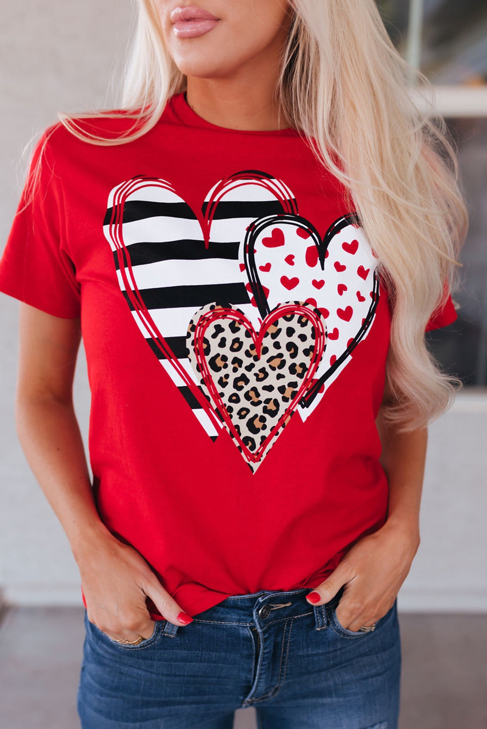 Heart Shaped Print Crew Neck T Shirt