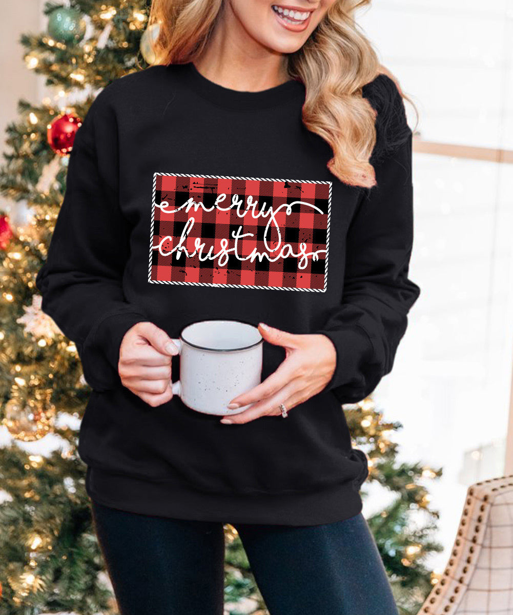 Merry Christmas Plaid Graphic Sweatshirt