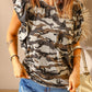 Print Ruffled Cap Sleeve T-shirt