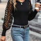 Leopard Mesh Puff Sleeve Patchwork Slim Fit Top