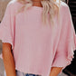 Pink Waffle Knit Ruffled Half Sleeve Blouse