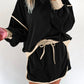 Color Contrast Loose Pullover and Lace-up Waist Skort Set