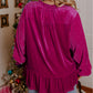 Plus Size Ruffled Sleeve V Neck Velvet Blouse