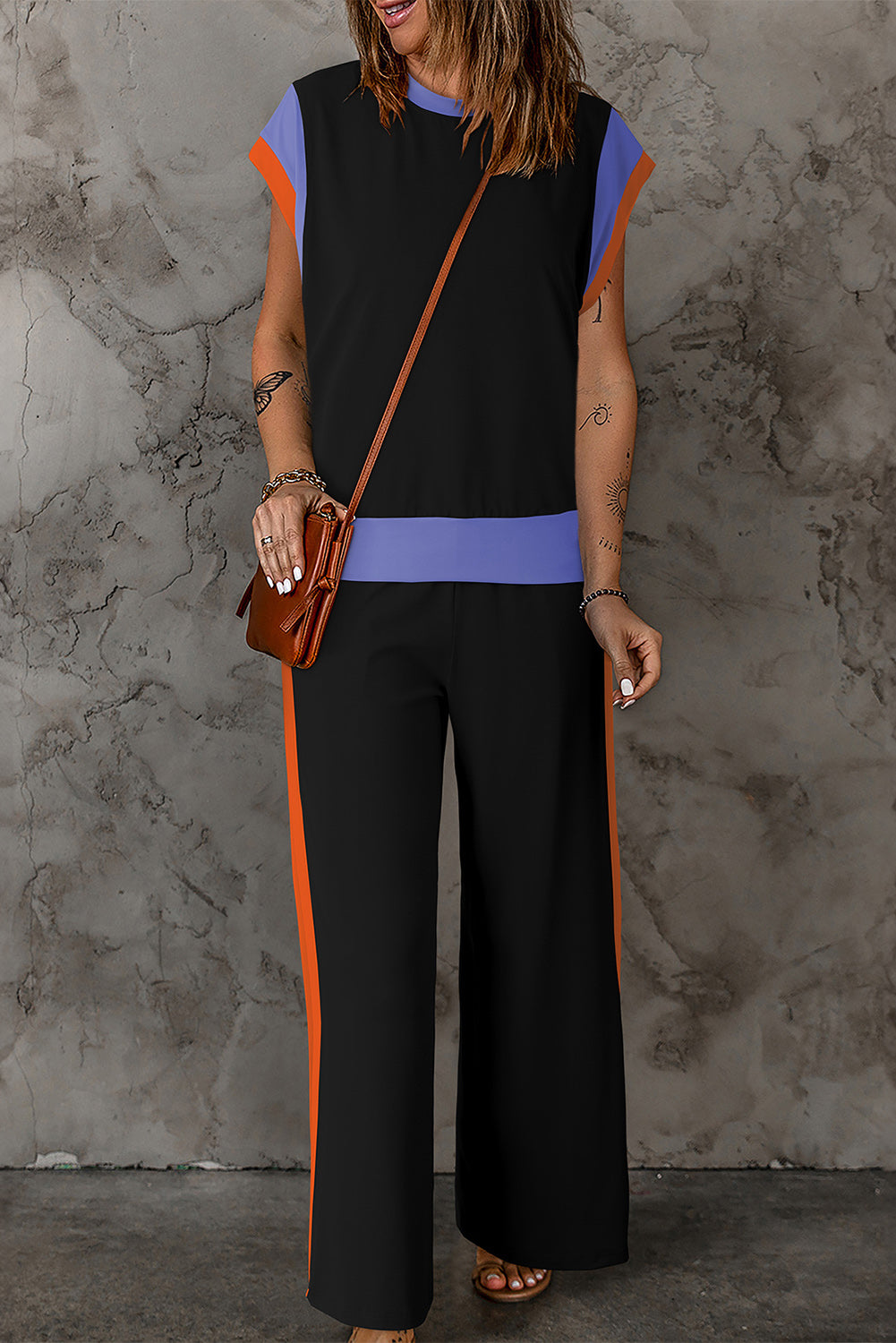 Color Block Detail Casual Two-piece Set