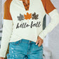 Hello Fall Leaves Print Graphic Colorblock Henley Top