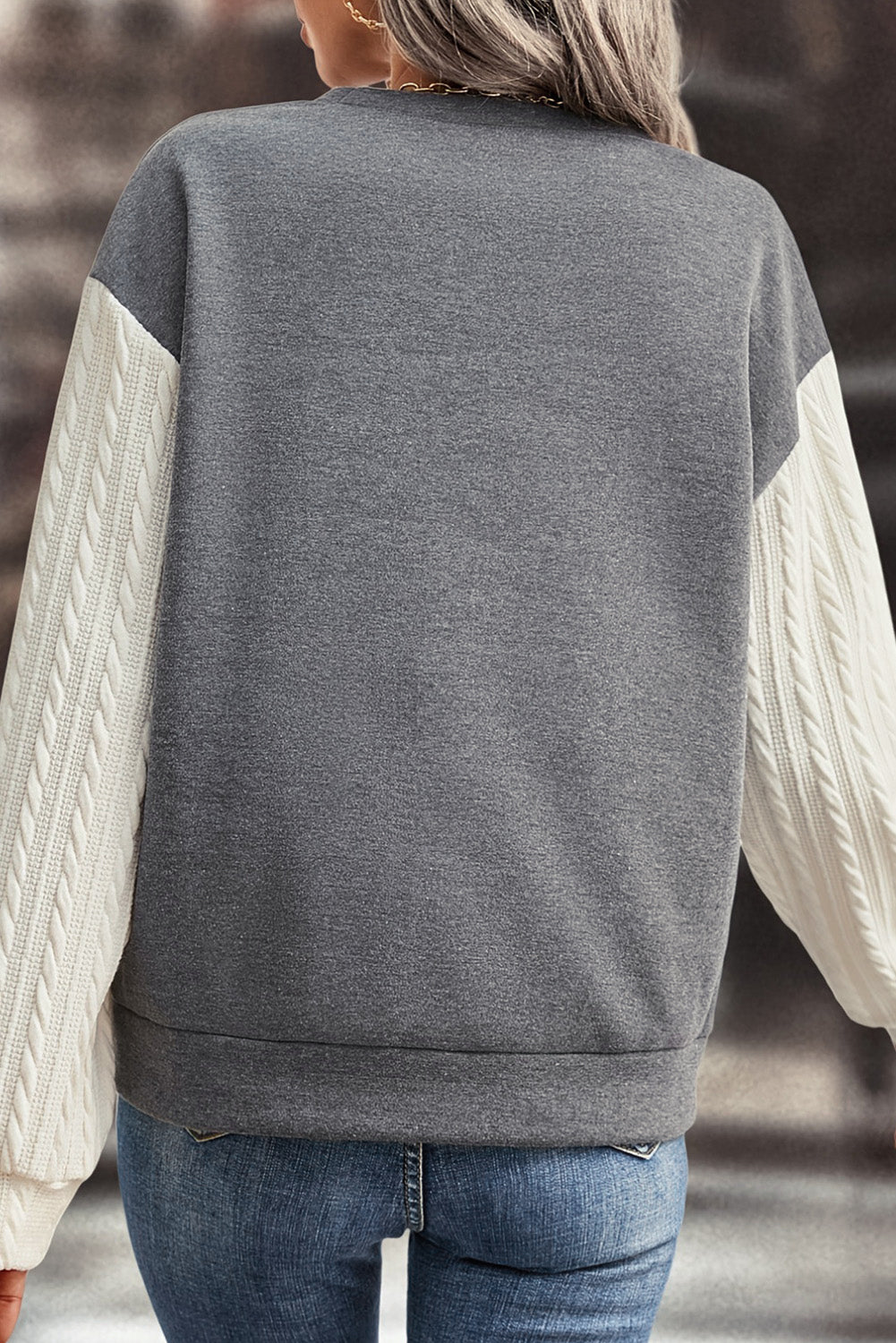 Cable Knit Sleeves Crew Neck Sweatshirt
