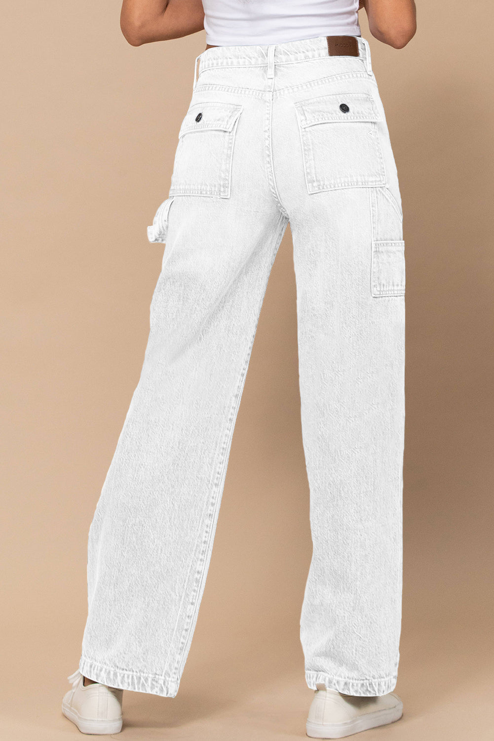High Waist Flap Pocket Wide-Leg Jeans
