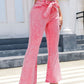Flare Leg High Waist Front Knot Casual Jeans