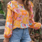 Floral Print Ruffle Puff Sleeve Blouse