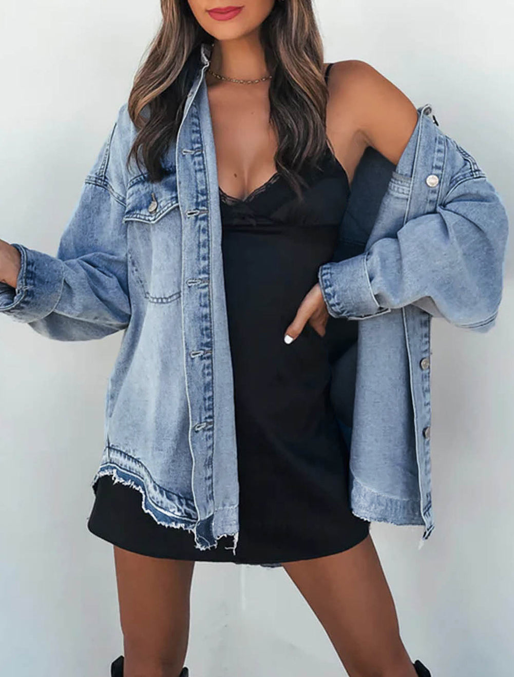 Flap Pocket Buttoned Oversized Denim Jacket