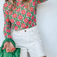 Retro Floral Print Stretchy Long Sleeve Top