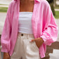 Solid Color Puff Sleeve Crinkled Shirt