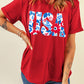 USA Flower Print Round Neck T Shirt