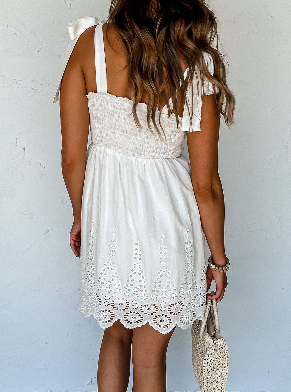 Adjustable Tie Straps Smocked Mini Dress