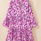 Leopard Print Buttoned Front 3/4 Sleeve Tiered Ruffled Hem Dress