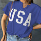 USA Lettering Patch Notched Neck Loose Tee