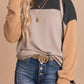 Color Block Long Sleeve Ribbed Loose Top