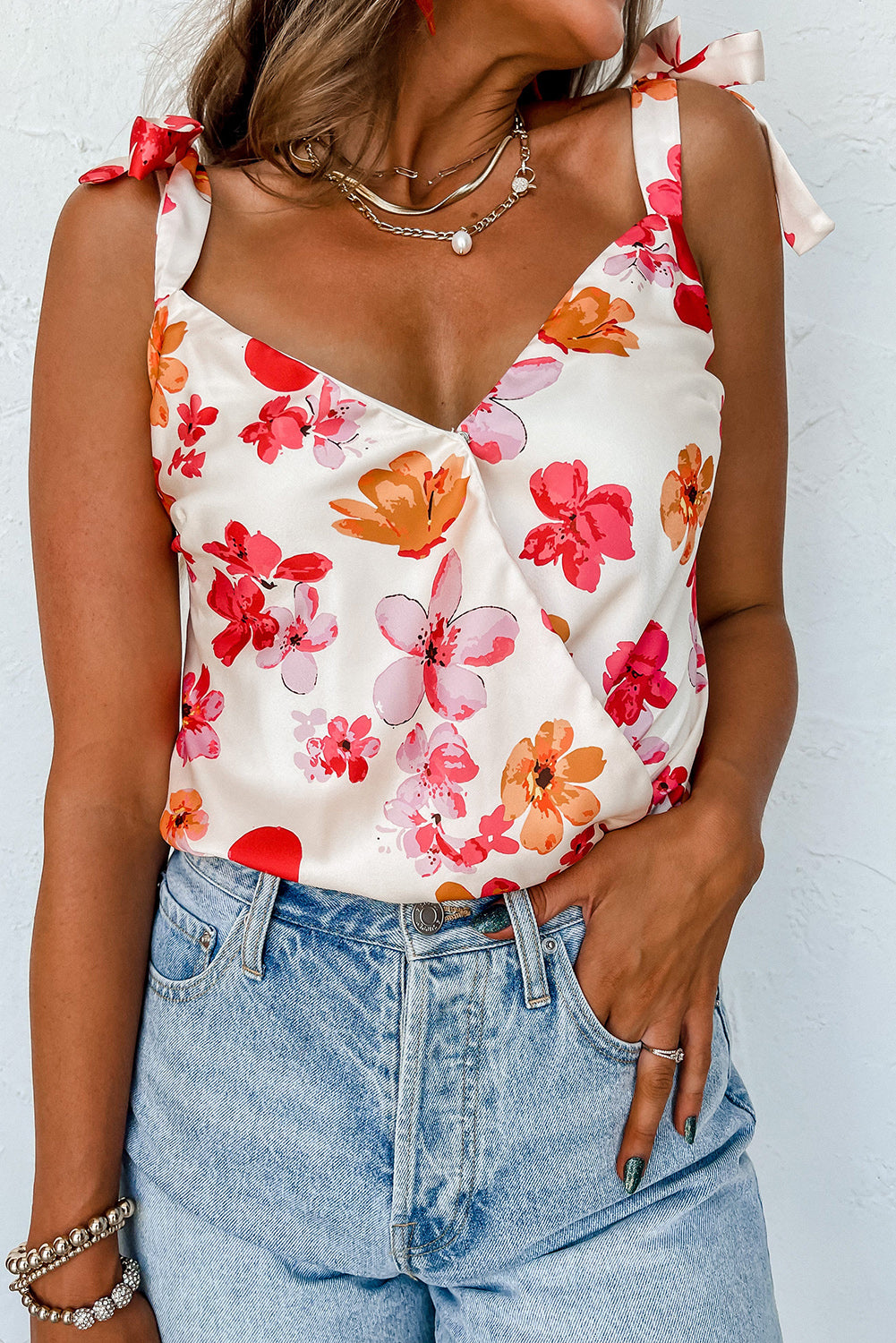 Floral Button Wrap Sleeveless Bodysuit