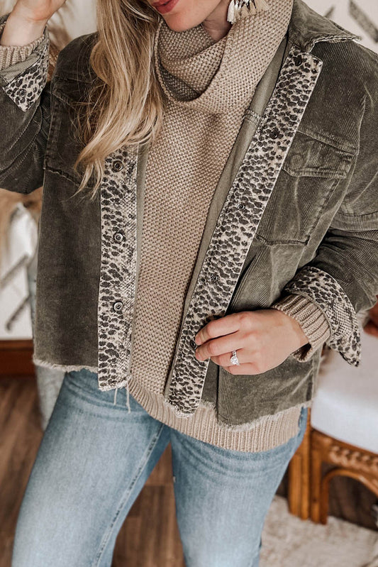 Contrast Snakeskin Printed Pocketed Corduroy Jacket