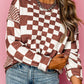 Checkered Print Drop Shoulder Round Neck Sweater