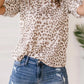 Textured Leopard Print Ruched Sleeve T Shirt