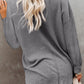 Waffle Knit V Neck Long Sleeve Loose Tunic Top