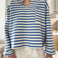 Stripe Chest Pocket Buttoned Back Notched V Neck Top