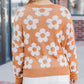Fuzzy Floral Knitted Drop Shoulder Sweater